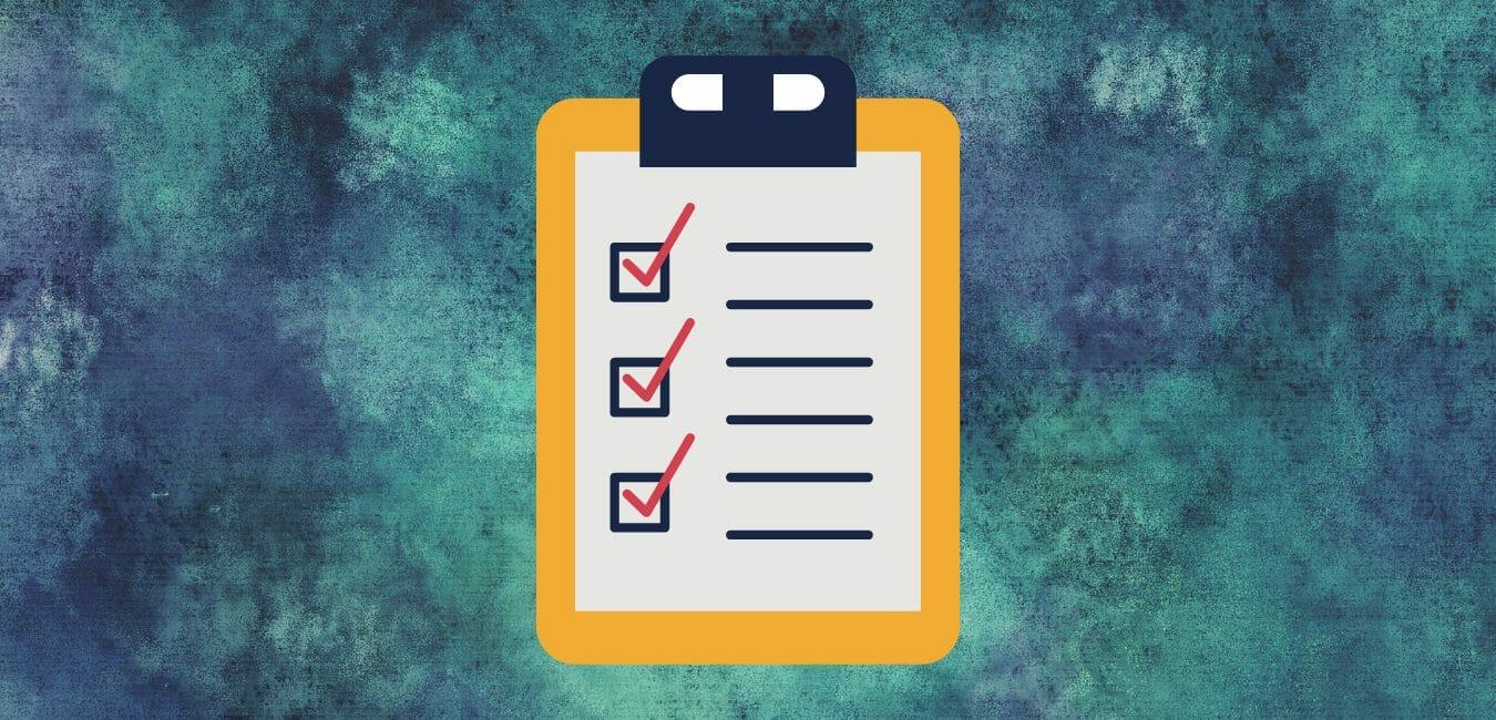 Checklist on a Clipboard with blue background.