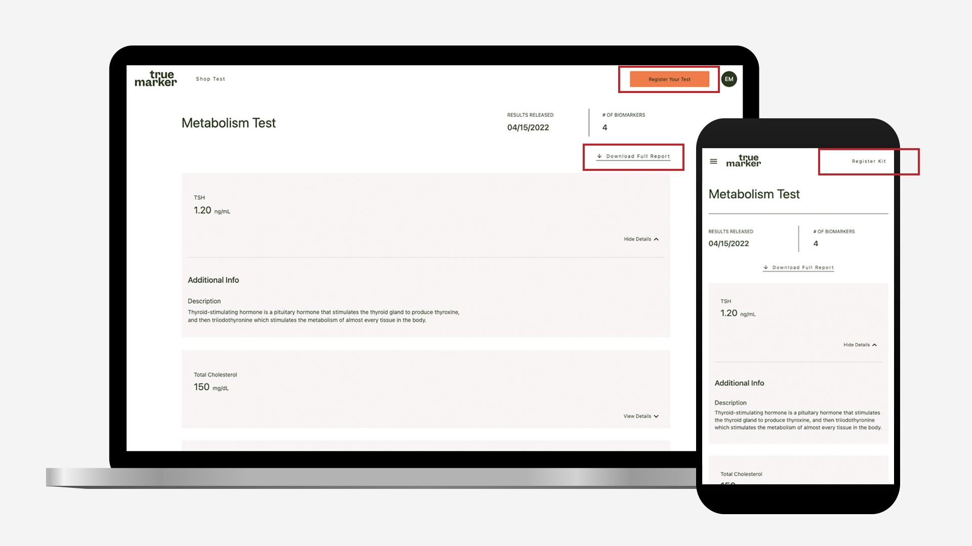 Secure and constant data transfer through API calls used for sending registered test kits and final results to customers.