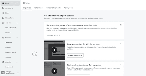 A screenshot image of the Klaviyo backend. 