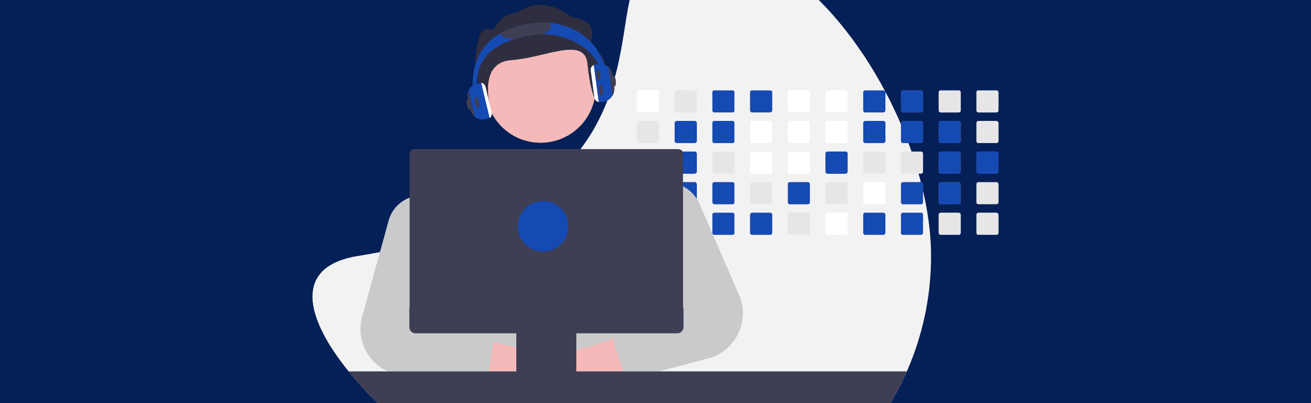 Illustration of a man working at a computer.